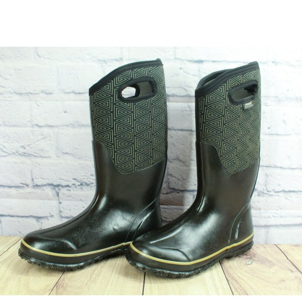 Bogs Classic Triangle Black Rubber Non-slip Non-marking Rain Boots Size 8 - Picture 2 of 9